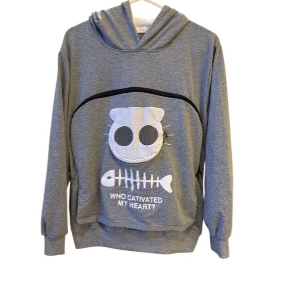 Cat-Themed Hoodie With Pet Pouch & Funny Design - Picture 1 of 4